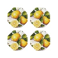 Fruits Lemon Leather Coasters Set of 4 Waterproof Heat-Resistant Drink Coasters Octagon Cup Mat for Living Room Kitchen Bar Coffee Decor
