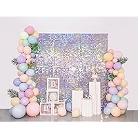 Shimmer Wall Backdrop Panels 24Pcs Silver Square Sequin Shimmer Backdrop Decor for Wedding, Anniversary, Birthday Party Decoration.