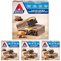 Atkins Caramel Double Chocolate Crunch Snack Bar, Protein Snack, High in Fiber, 2g Sugar, Keto Friendly, 5 Count (Pack of 4)