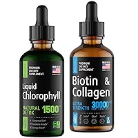 Raw Science Boost Self-Confidence Set - Fresh Breath & Shiny Hair: Chlorophyll Liquid Drops 1500 mg and Liquid Collagen and Biotin Drops 30000 mcg
