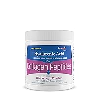 Hyalogic Collagen Peptides Powder w/Hyaluronic Acid, Hydrolyzed Types 1 & 3, Grass Fed, Keto Protein Powder Supplement for Hair Growth, Skin, Nails, Joints Unflavored Easy to Mix 6.4 oz (180 gr.)