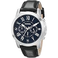 Fossil Men's FS4990 Grant Chronograph Stainless Steel Watch with Black Leather Band