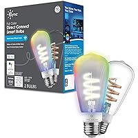 GE CYNC Smart LED Light Bulb, ST19 Edison Style, Room Decor Aesthetic, Color Changing WiFi Light, 60W Equivalent, Works with Amazon Alexa and Google Home, 2 Count (Pack of 1)