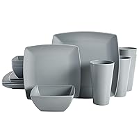 Gibson Home Soho Grayson Square Melamine Plastic Dinnerware Set, Service for Four (16pcs), Grey