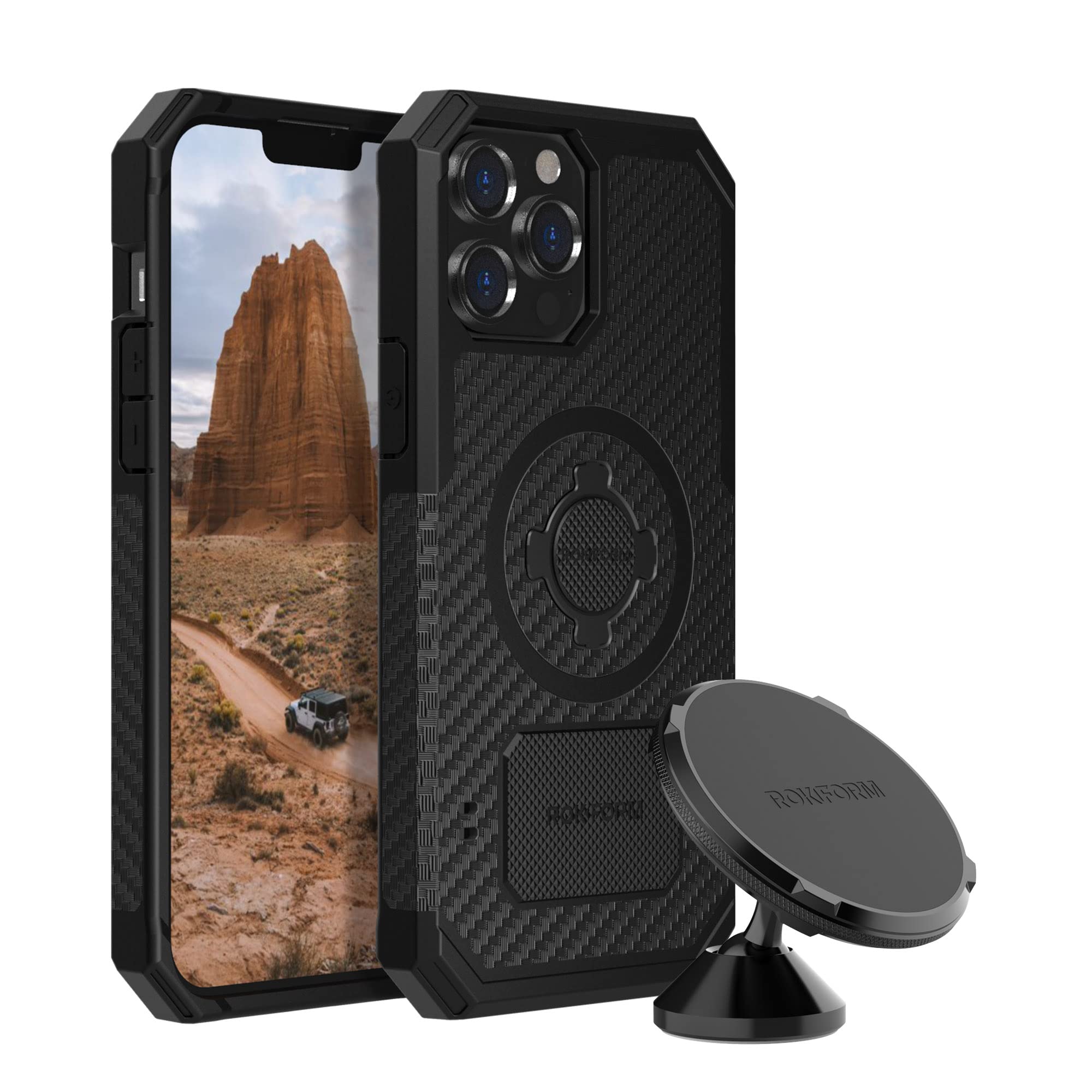 Rokform - iPhone 13 Pro Max Rugged Case + Dual Magnet Swivel Dash Mount Phone Mount for Car, Truck, or Van
