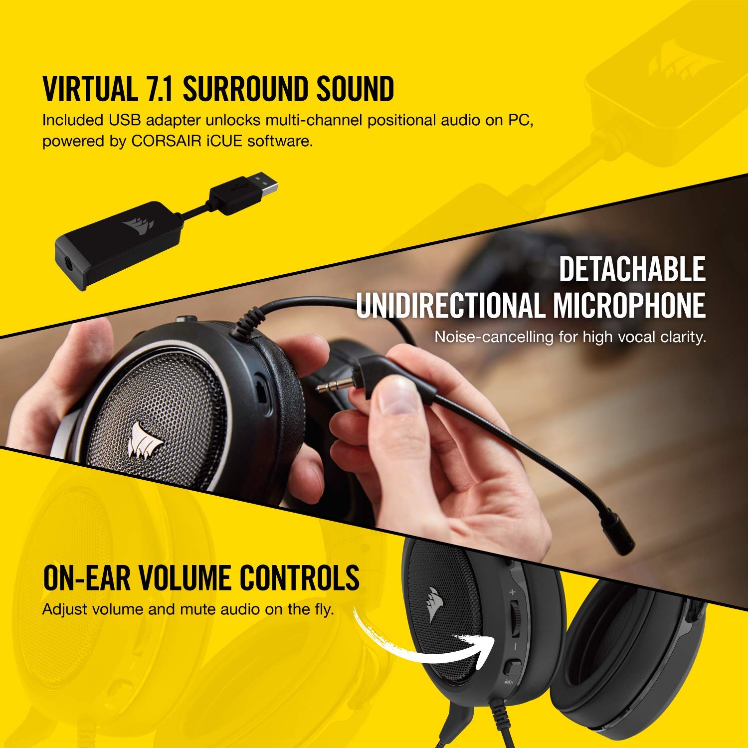 Corsair HS60 – 7.1 Virtual Surround Sound PC Gaming Headset w/USB DAC - Discord Certified Headphones – Compatible with Xbox One, PS4, and Nintendo Switch – Carbon