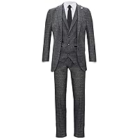 Men's Classic 3 Piece Grey Herringbone Peaky Blinders Tweed Suit