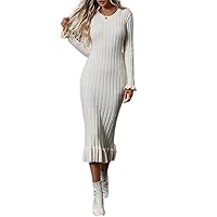 Women's Flounce Sleeve Ruffle Hem Sweater Dress