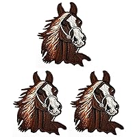 Kleenplus 3pcs. Brown Head Horse Patches Sticker Comics Cartoon Iron On Fabric Applique DIY Sewing Craft Repair Decorative Sign Symbol Costume