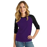 Decrum Black and Purple Soft Cotton Baseball 3/4 Sleeve Raglan Shirts Women | [40140014] Purple&Blk Rgln,L
