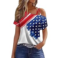 Independence Day Spring Shirts for Women 2024 Short Sleeve Asymmetrical Tops Criss Cross Hollow Out Blouses Outfits