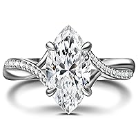 925 Sterling Silver Engagement Moissanite Ring Marquise Cut 7*14mm 3ct D Color VVS1 High Jewelry Women Gift size 5-10