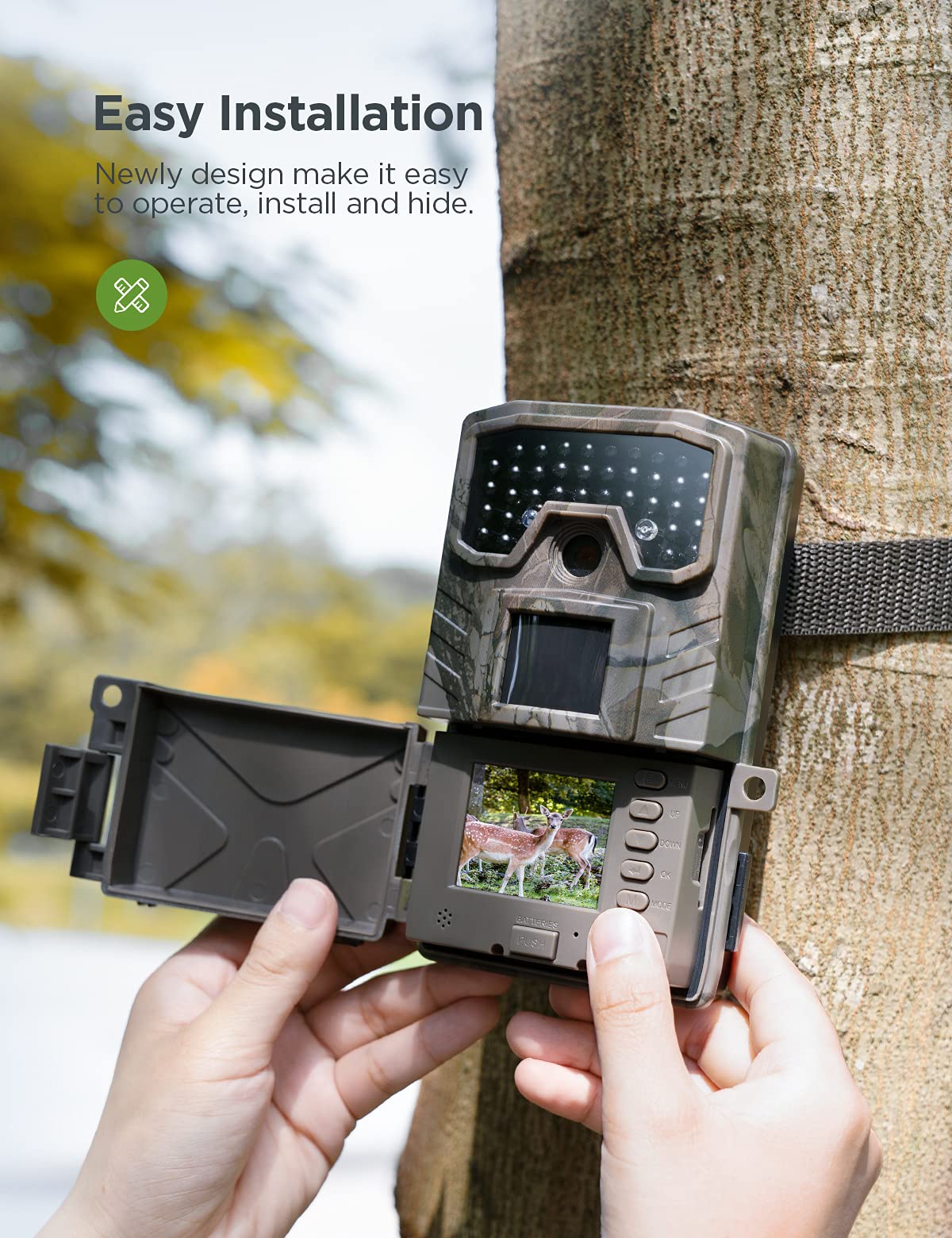 CEYOMUR Trail Camera, 20MP 1080P Hunting Camera with Low Glow IR LEDs Night Vision Motion Activated, Video Game Camera with IP66 Waterproof for Wildlife Monitoring