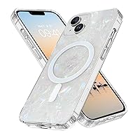 YINLAI Case for iPhone 14 / iPhone 13 Phone Case 6.1-Inch, [Compatible with MagSafe] Magnetic Slim Glitter Bling Sparkly Pearl Mother-of-Pearl Seashell Women Girly Shockproof Protective Cover, White