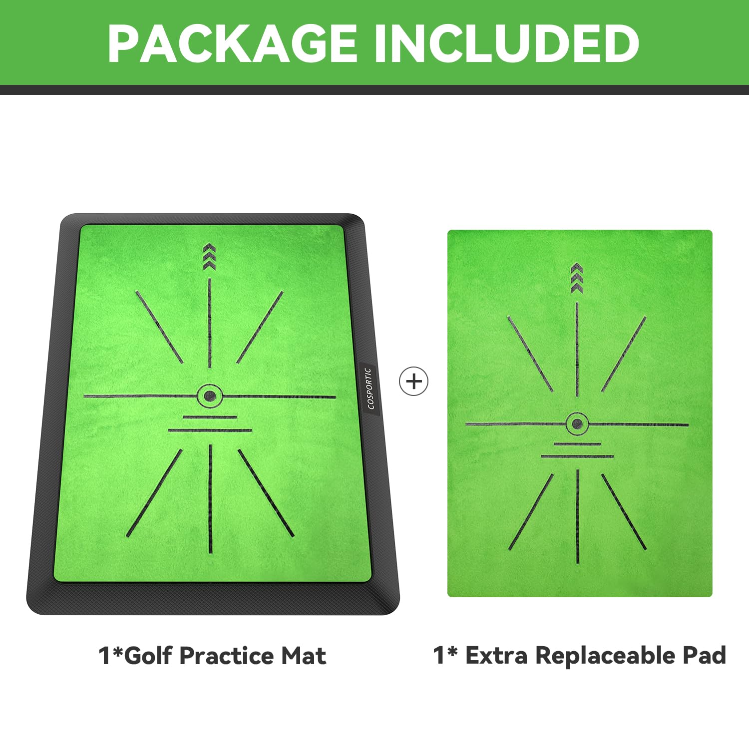 COSPORTIC Golf Hitting Mat | Golf Training Mat for Swing Path Feedback/Detection Batting | Extra Replaceable Golf Practice Mat 16