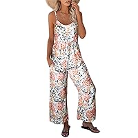 Dokotoo Women's Casual Loose One Piece Sleeveless Jumpsuits Adjustable Spaghetti Straps Floral Printed Long Pant Rompers