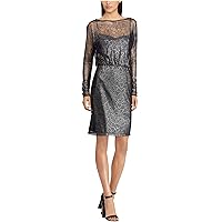 American Living Womens Floral Lace Cocktail Dress, Metallic, 14