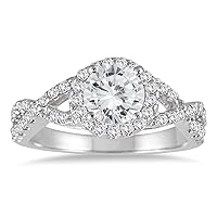 AGS Certified 1 1/2 Carat TW Twisted Split Shank Halo Engagement Ring in 14K White Gold (J-K Color, I2-I3 Clarity)