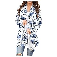 Lightweight Fall Cardigan Womans FLoral Tie Dye Coats Outwear Long Sleeve Opent Front Jacket Clothes Fall Spring