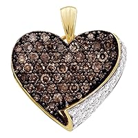 The Diamond Deal 10kt Yellow Gold Womens Round Cognac-brown Color Enhanced Diamond Heart Pendant 7/8 Cttw