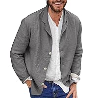 Men's Linen Blazer Lightweight Suit Jackets Relaxed Fit Two Buttons Solid Color Casual Sports Coat