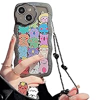 NITITOP Compatible for iPhone 13 Case, Cute Clear Cartoon Bear Animal with Heart Beaded Lanyard Wrist Strap for Women Girly, Soft TPU Full Protective Cover- Monster