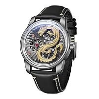 Top Brand Mens Dragon Dial Leather Automatic Luminous Waterproof Transparent Mechanical Watch JM-Dragon