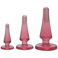 Doc Johnson Crystal Jellies - Anal Initiation Kit - Small-Medium-Large - Slim Tip for Easy Insertion - Flared Suction Cup Base - Pink
