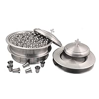 Communion Ware 2 Holy Wine Serving Trays with A Lid & 2 Stacking Bread Plates with A Lid + 80 Cups - Stainless Steel (Matte)
