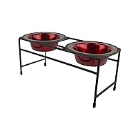 Platinum Pets Double Diner Feeder with Stainless Steel Dog/Cat Bowls, 1.25 cup/10 oz, Candy Apple Red, Small