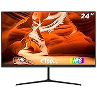 24 Inch Computer Monitor, 100Hz IPS Full HD 1920 x 1080p PC Monitor, 99% sRGB, Frameless Eye Care Gaming Home Office Monitor, Adaptive Sync, VESA Mountable, Tilt, HDMI VGA, Black, P24H2P