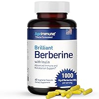 Berberine HCL 1000mg Supplement Complex with Inulin for Best Absorption. Each Capsule has 500mg of Berberine. Magnesium Stearate Free Herbal Supplements - 60 Capsules.