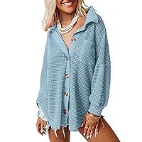 AUTOMET Womens Shackets Waffle Knit Casual Jackets Button Down Flannel Shirts Trendy Tops Fall Clothes 2024 Fashion Outfits