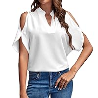 Womens Cold Shoulder Tops Casual Dressy Shirts Cute Floral Printed V Neck Top Short Sleeve Business Blouses