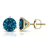 1/2 to 4 Carat Blue Lab Grown Diamond Elegant Round Stud Earrings for Women in 14k Gold (0.50 to 4.00 cttw) 3-Prong Martini Setting Classic Screw Back Studs by Diamond Wish