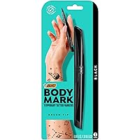 BIC BodyMark Expansion Pack Temporary Tattoo Marker for Skin, Premium Brush  Tip, 6 Count Pack of Assorted Colors and Stencils, One Eraser Touch Up