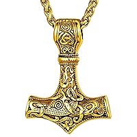 FaithHeart Viking Thor's Hammer Talisman Necklace for Men, Vintage Norse Mjolnir Amulet Pendant with Sturdy Wheat Chain, Stainless Steel Jewelry (Gift Box)