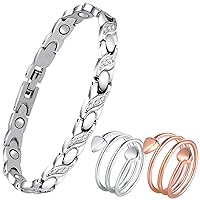 Feraco Lymphatic Drainage Therapeutic Magnetic Bracelet Ring for Women Arthritis & Joint Relief Titanium Steel Lymph Detox Magnetic Therapy Bracelet with Healing Magnets & Sparkling Crystals