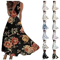 Dresses for Women 2024 Women's Long Dress Maxi Casual Fashion Streetwear Outdoor Date Print Sleeveless V Dress, S-3XL