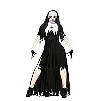 Adult Dreadful Nun Costume Women's, Undead Sister Mary Catherine Costume, Black Scary Exorcist Halloween Outfit