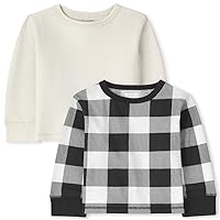 The Children's Place Baby Toddler Boy Long Sleeve Solid and Buffalo Plaid Thermal Top 2-Pack