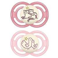 MAM Perfect Night Baby Pacifier, Patented Nipple, Glows in the Dark, 6-16 Months, Girl, 2 Count (Pack of 1)