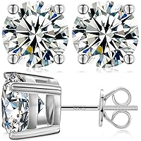 Moissanite Stud Earrings Screw Back 3-10mm 0.2ct-8.0ct 18K White Yellow Rose Gold Plated S925 Sterling Silver Round Cut D Color VVS1 Clarity Lab Created Moissanite Diamond Hypoallergenic Earrings for Women Girls Men