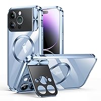 iPhone 15 Pro Max Case Double Sided Buckle, Compatible with Magsafe Magnetic Adsorption Metal Bumper, with Camera Cover, Full Body Protection Metal Bumper Case (Blue, iPhone 15 Pro Max)