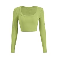 SOLY HUX Women's Y2k Square Neck Long Sleeve Crop Top Ribbed Knit Tee T Shirt