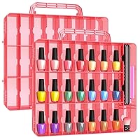 2pcs Nail Polish Organizer, Portable 48 Bottles Clear Nail Polish Holder with Adjustable Divider, Gel Nail Polish Storage Double Side Nail Polish Organizer Case for Nail Tech Red