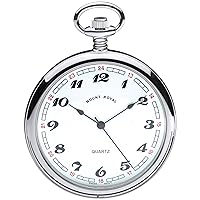 Pocket Watch Open Face Chrome Plated Quartz Movement with Chain - Presentation Box