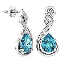Dazzlingrock Collection 8X6 MM Each Pear Gemstone & Round Diamond Ladies Infinity Teardrop Dangling Earrings, Sterling Silver