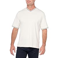 Bugatchi Men's Short Sleeve Pima Cotton V-Neck Shirt with Contrast Rib Detail