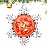 Pewter Snowflake Ornaments Merry Christmas Fruit Pattern Tomato Personalized Ornament Metal Ornament Souvenir Winter Wonderland Decorations for Pet Lover Family Friends Colleague Novelty Xmas Gifts